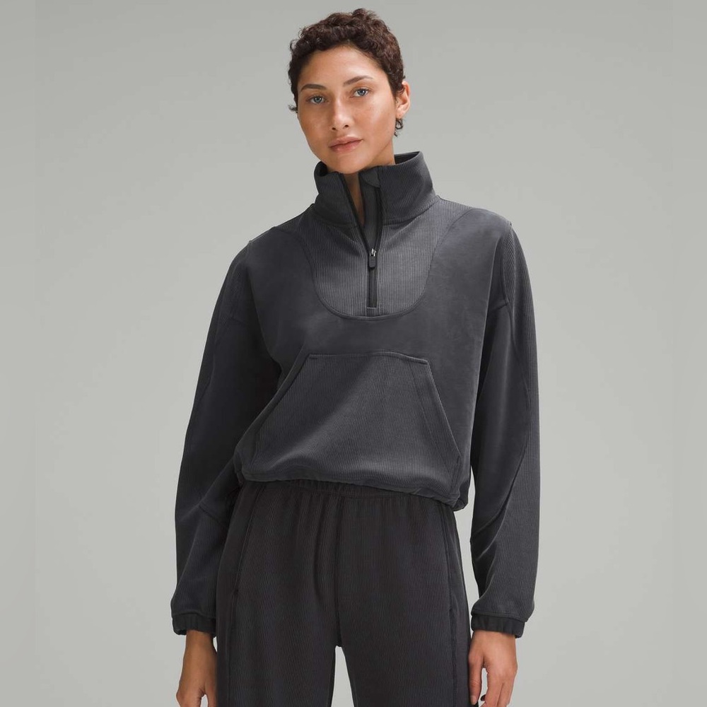 Lululemon Brushed Softstreme Ribbed Half Zip in Black